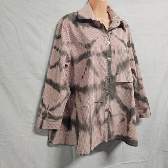 Dress to Kill Women Top Tunic Blouse Shirt One Size Tied Dye Button Up Long/Slee - Picture 15 of 15